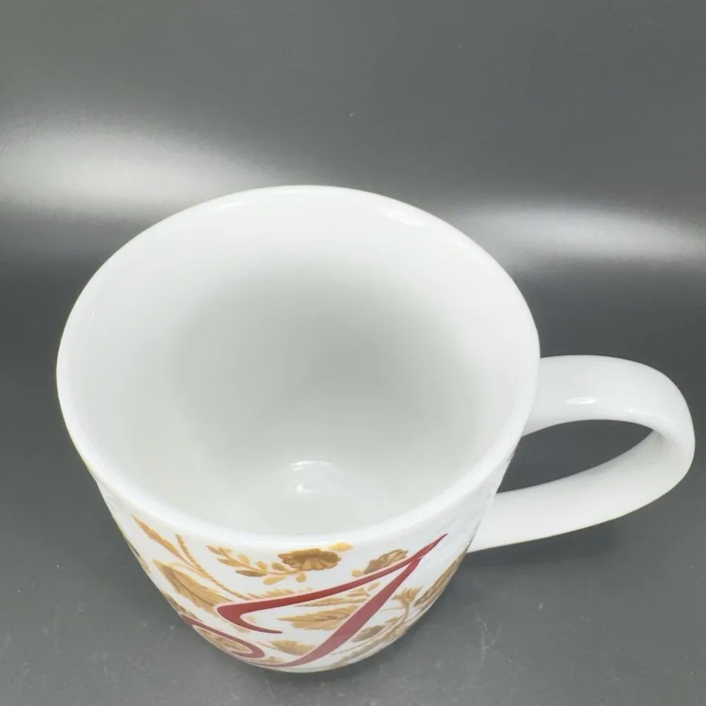 Pier 1 Porcelain Coffee Mug Cup Initial Letter‎ J Monogram Brown Leafs Pattern